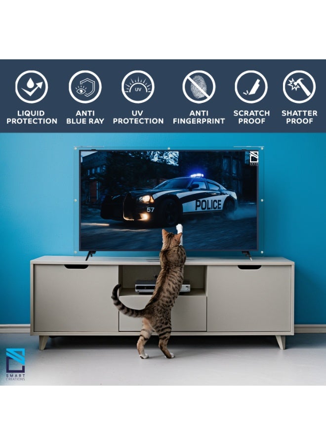 سمارت كريشنز واقي شاشة تلفزيون مقاس 98 بوصة - مقاوم للكسر والخدش والماء، شفاف عالي الوضوح - حماية من الأشعة فوق البنفسجية والانعكاس - يناسب جميع الشاشات المسطحة - أكريليك 3 مم، آمن للأطفال - Image 4